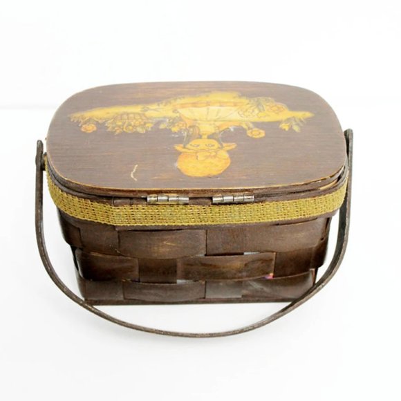 1960s Picnic Decoupage Basket Wooden Box Purse | 60s | Vintage | Bags | Purses - Picture 2 of 5